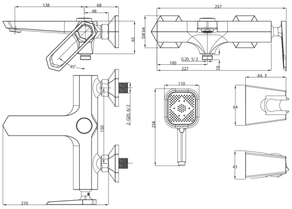 Смеситель для ванны и душа Lemark Prizma (LM3914C)